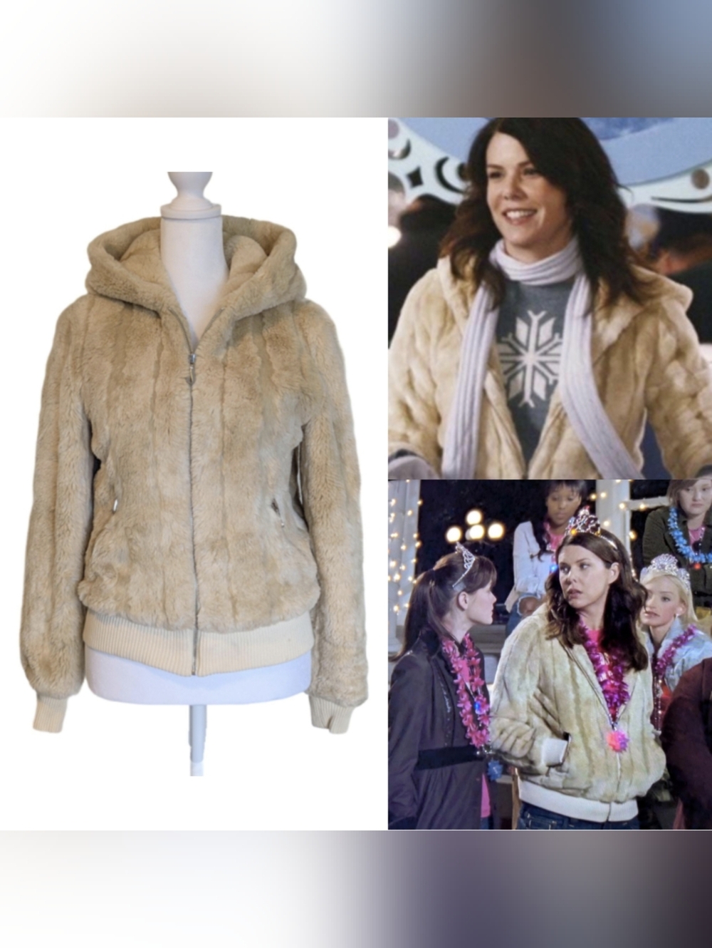 ASO Gilmore Girls Vintage Juicy Couture Fur Hoodie Jacket Size S Lorelai Style